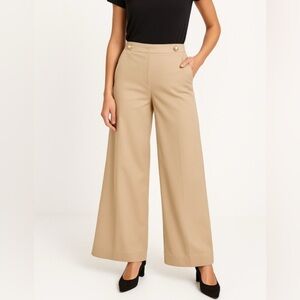 nwt Ann Taylor pleated sailor wide leg trouser pants Beige with gold buttons 2